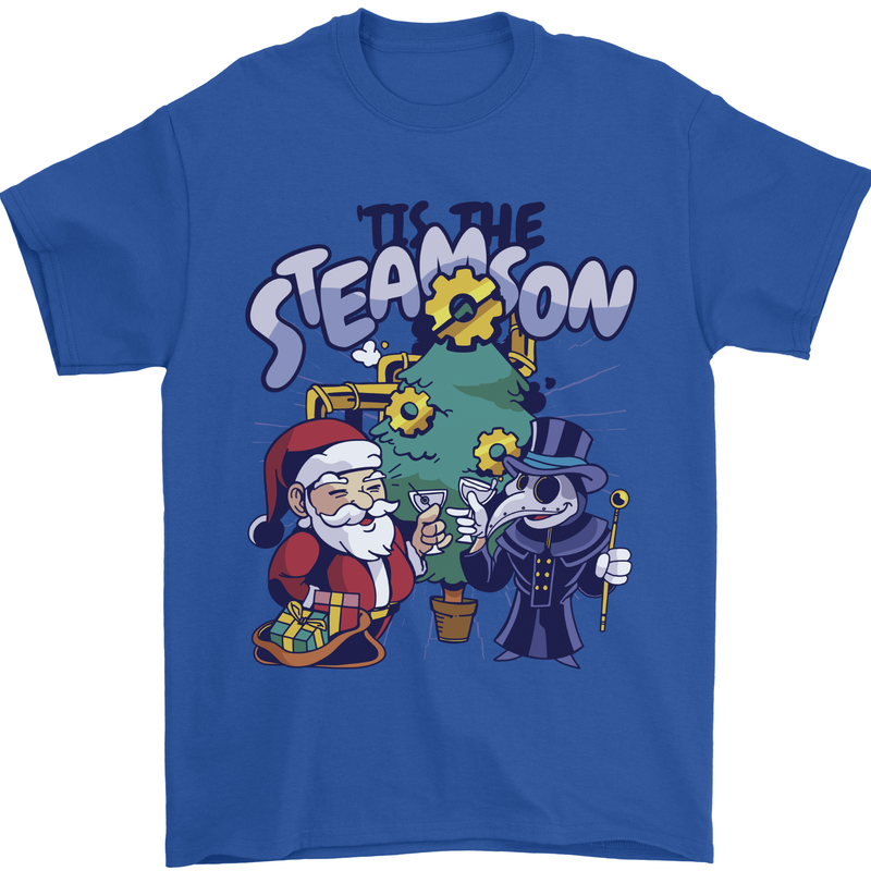 Steamson Steampunk Christmas Santa Claus Mens T-Shirt 100% Cotton Royal Blue