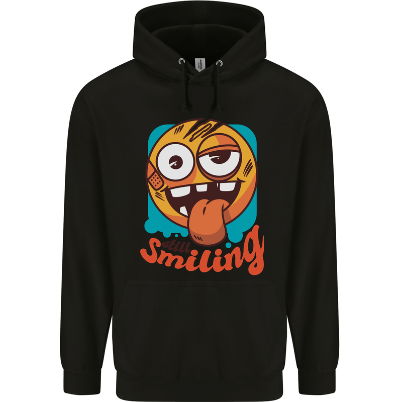 Still Smiling Funny Emoji Exhausted Tired Childrens Kids Hoodie Black