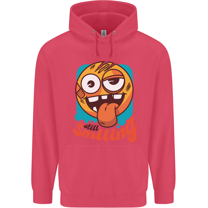 Still Smiling Funny Emoji Exhausted Tired Childrens Kids Hoodie Heliconia