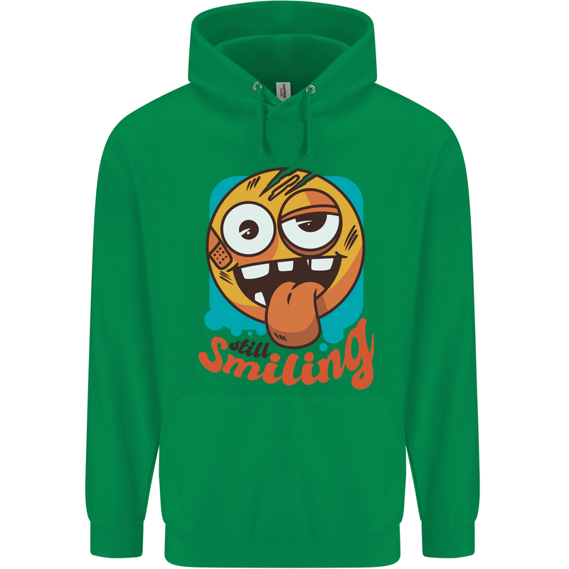 Still Smiling Funny Emoji Exhausted Tired Childrens Kids Hoodie Irish Green