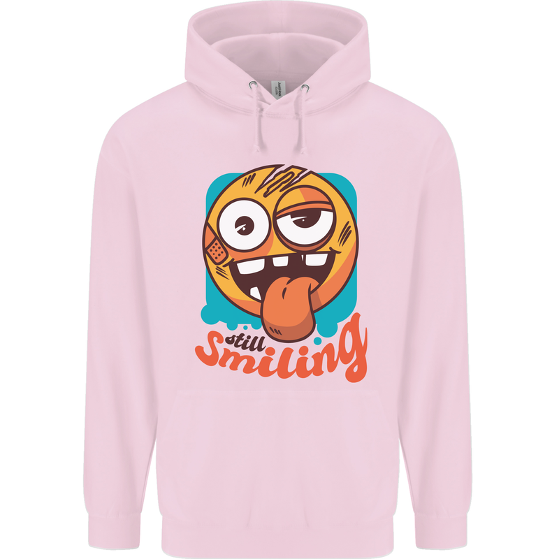 Still Smiling Funny Emoji Exhausted Tired Childrens Kids Hoodie Light Pink