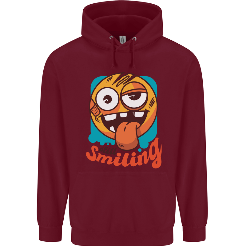 Still Smiling Funny Emoji Exhausted Tired Childrens Kids Hoodie Maroon