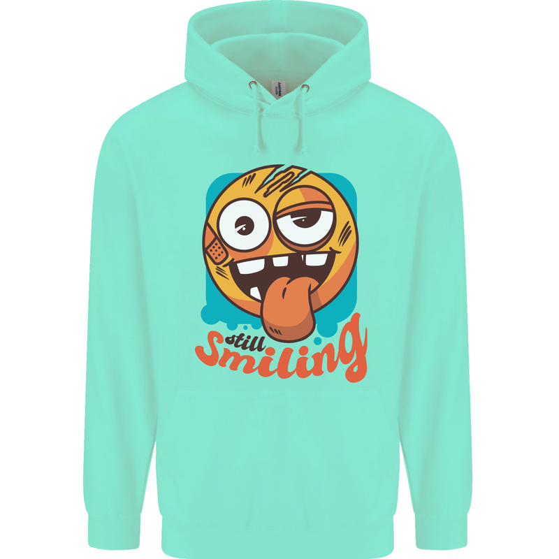 Still Smiling Funny Emoji Exhausted Tired Childrens Kids Hoodie Peppermint
