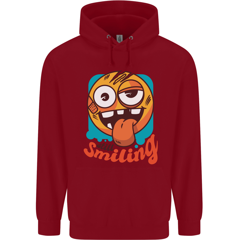 Still Smiling Funny Emoji Exhausted Tired Childrens Kids Hoodie Red