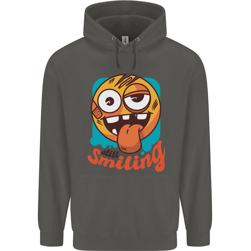 Still Smiling Funny Emoji Exhausted Tired Childrens Kids Hoodie Storm Grey