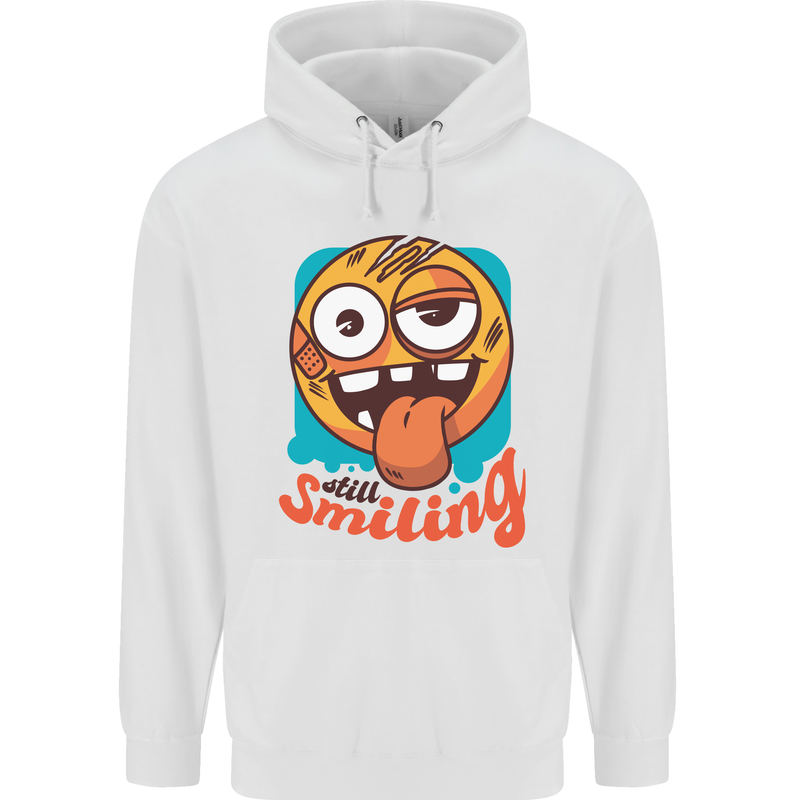Still Smiling Funny Emoji Exhausted Tired Childrens Kids Hoodie White