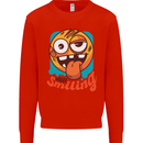 Still Smiling Funny Emoji Exhausted Tired Kids Sweatshirt Jumper Bright Red