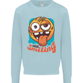 Still Smiling Funny Emoji Exhausted Tired Kids Sweatshirt Jumper Light Blue