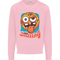 Still Smiling Funny Emoji Exhausted Tired Kids Sweatshirt Jumper Light Pink