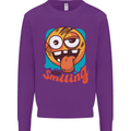 Still Smiling Funny Emoji Exhausted Tired Kids Sweatshirt Jumper Purple