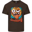 Still Smiling Funny Emoji Exhausted Tired Mens Cotton T-Shirt Tee Top Dark Chocolate