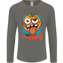 Still Smiling Funny Emoji Exhausted Tired Mens Long Sleeve T-Shirt Charcoal