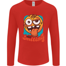 Still Smiling Funny Emoji Exhausted Tired Mens Long Sleeve T-Shirt Red