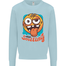 Still Smiling Funny Emoji Exhausted Tired Mens Sweatshirt Jumper Light Blue