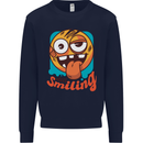 Still Smiling Funny Emoji Exhausted Tired Mens Sweatshirt Jumper Navy Blue