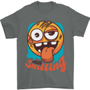 Still Smiling Funny Emoji Exhausted Tired Mens T-Shirt 100% Cotton Charcoal