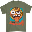 Still Smiling Funny Emoji Exhausted Tired Mens T-Shirt 100% Cotton Military Green