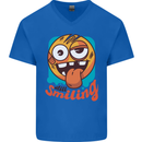 Still Smiling Funny Emoji Exhausted Tired Mens V-Neck Cotton T-Shirt Royal Blue