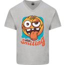 Still Smiling Funny Emoji Exhausted Tired Mens V-Neck Cotton T-Shirt Sports Grey