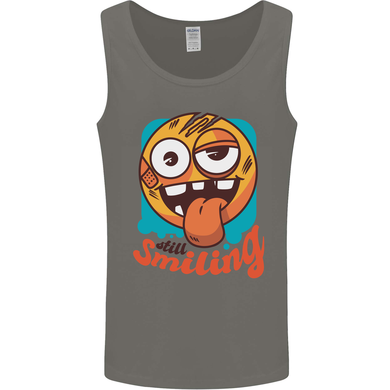 Still Smiling Funny Emoji Exhausted Tired Mens Vest Tank Top Charcoal