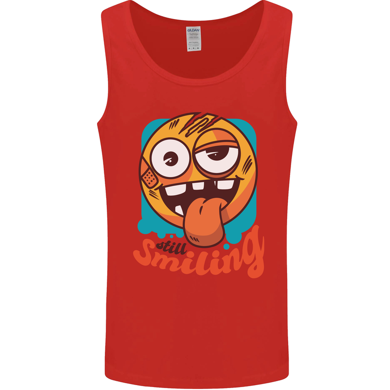 Still Smiling Funny Emoji Exhausted Tired Mens Vest Tank Top Red