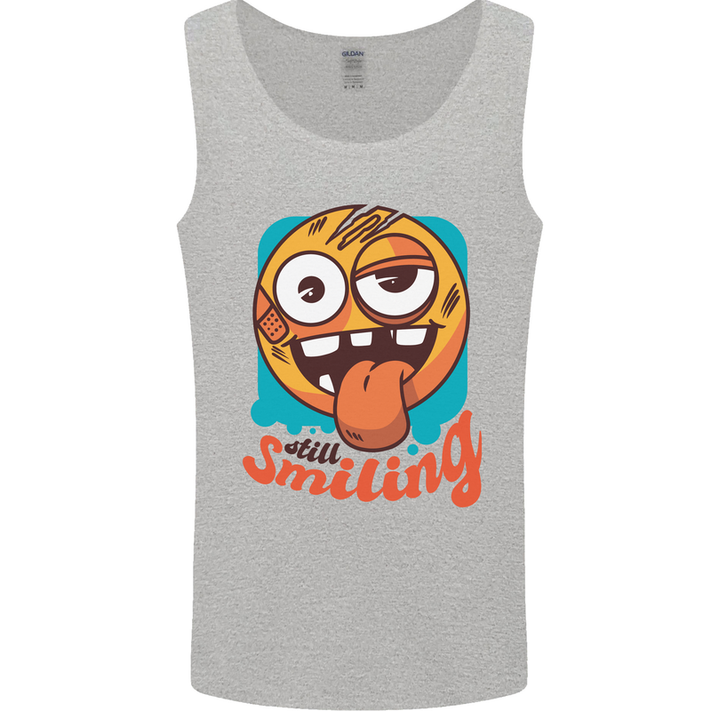 Still Smiling Funny Emoji Exhausted Tired Mens Vest Tank Top Sports Grey