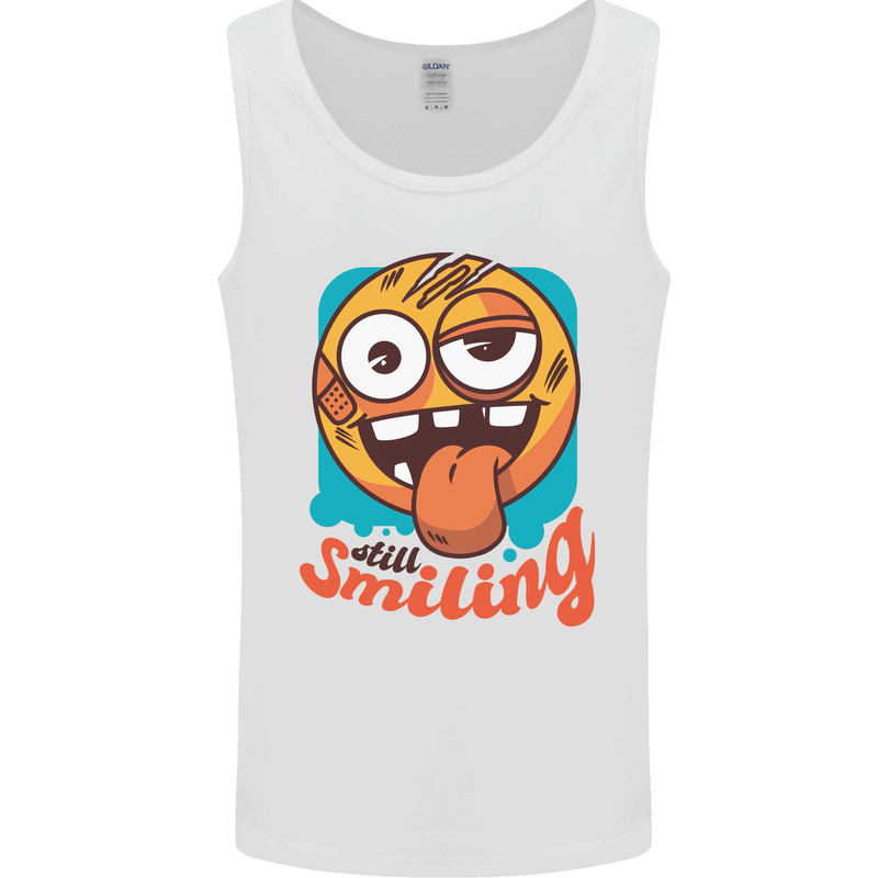Still Smiling Funny Emoji Exhausted Tired Mens Vest Tank Top White