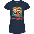 Still Smiling Funny Emoji Exhausted Tired Womens Petite Cut T-Shirt Navy Blue