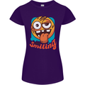 Still Smiling Funny Emoji Exhausted Tired Womens Petite Cut T-Shirt Purple