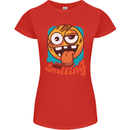 Still Smiling Funny Emoji Exhausted Tired Womens Petite Cut T-Shirt Red