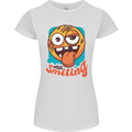 Still Smiling Funny Emoji Exhausted Tired Womens Petite Cut T-Shirt White