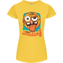 Still Smiling Funny Emoji Exhausted Tired Womens Petite Cut T-Shirt Yellow