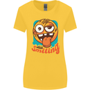 Still Smiling Funny Emoji Exhausted Tired Womens Wider Cut T-Shirt Yellow