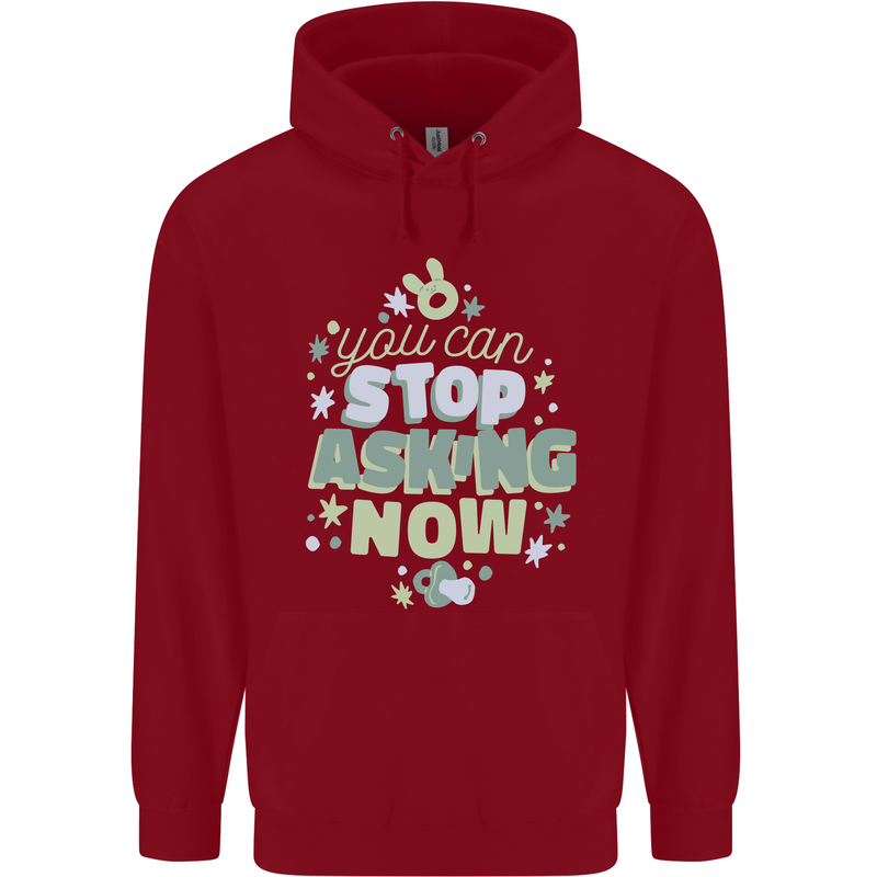 Stop Asking Now New Baby Pregnancy Pregnant Childrens Kids Hoodie Red