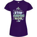 Stop Asking Now New Baby Pregnancy Pregnant Womens Petite Cut T-Shirt Purple