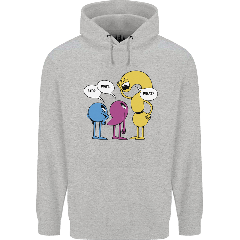Stop Wait What Funny Punctuation English Lit Childrens Kids Hoodie Sports Grey