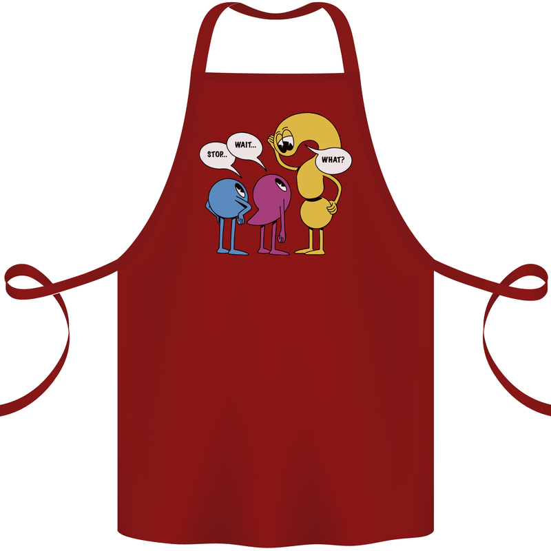 Stop Wait What Funny Punctuation English Lit Cotton Apron 100% Organic Maroon