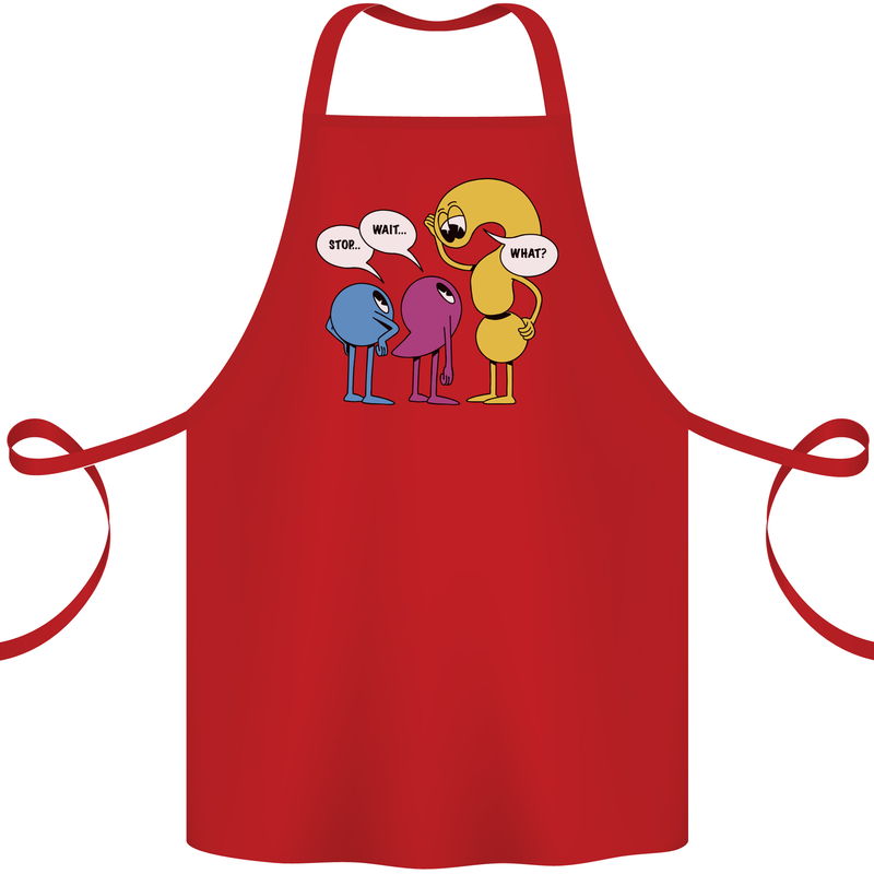 Stop Wait What Funny Punctuation English Lit Cotton Apron 100% Organic Red