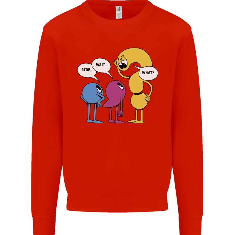 Stop Wait What Funny Punctuation English Lit Kids Sweatshirt Jumper Bright Red