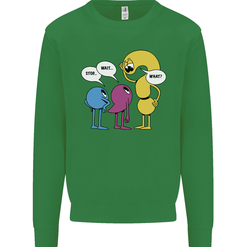 Stop Wait What Funny Punctuation English Lit Kids Sweatshirt Jumper Irish Green