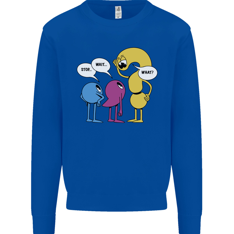 Stop Wait What Funny Punctuation English Lit Kids Sweatshirt Jumper Royal Blue