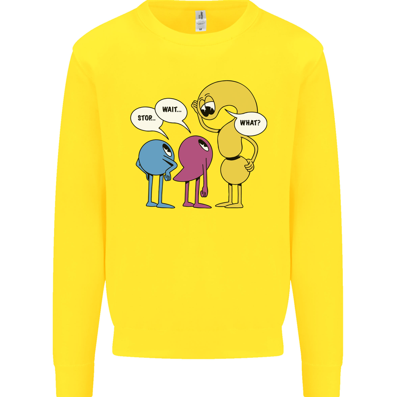 Stop Wait What Funny Punctuation English Lit Kids Sweatshirt Jumper Yellow