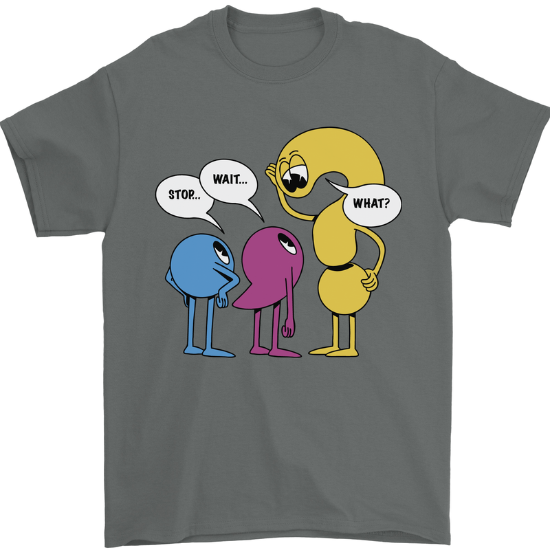 Stop Wait What Funny Punctuation English Lit Mens T-Shirt 100% Cotton Charcoal