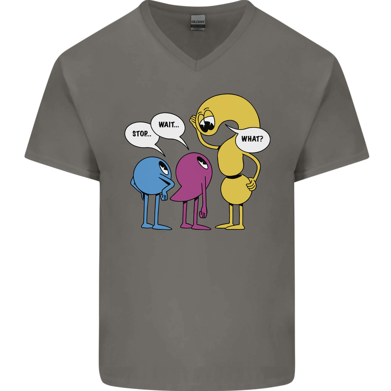 Stop Wait What Funny Punctuation English Lit Mens V-Neck Cotton T-Shirt Charcoal