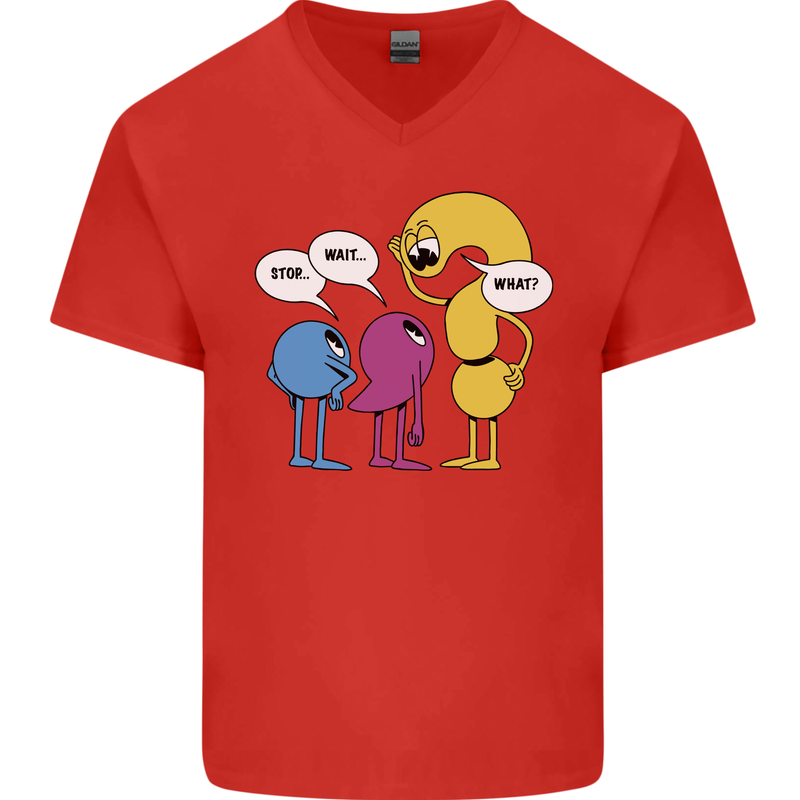 Stop Wait What Funny Punctuation English Lit Mens V-Neck Cotton T-Shirt Red