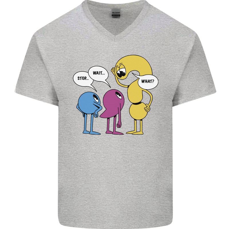 Stop Wait What Funny Punctuation English Lit Mens V-Neck Cotton T-Shirt Sports Grey