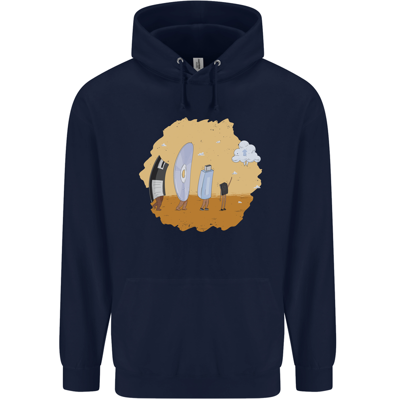 Storage Evolution Retro SSD CD Flash Drive PC Mens 80% Cotton Hoodie Navy Blue