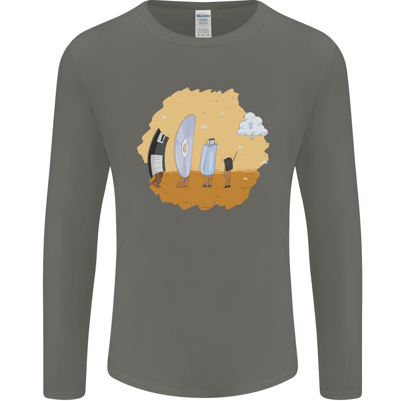 Storage Evolution Retro SSD CD Flash Drive PC Mens Long Sleeve T-Shirt Charcoal