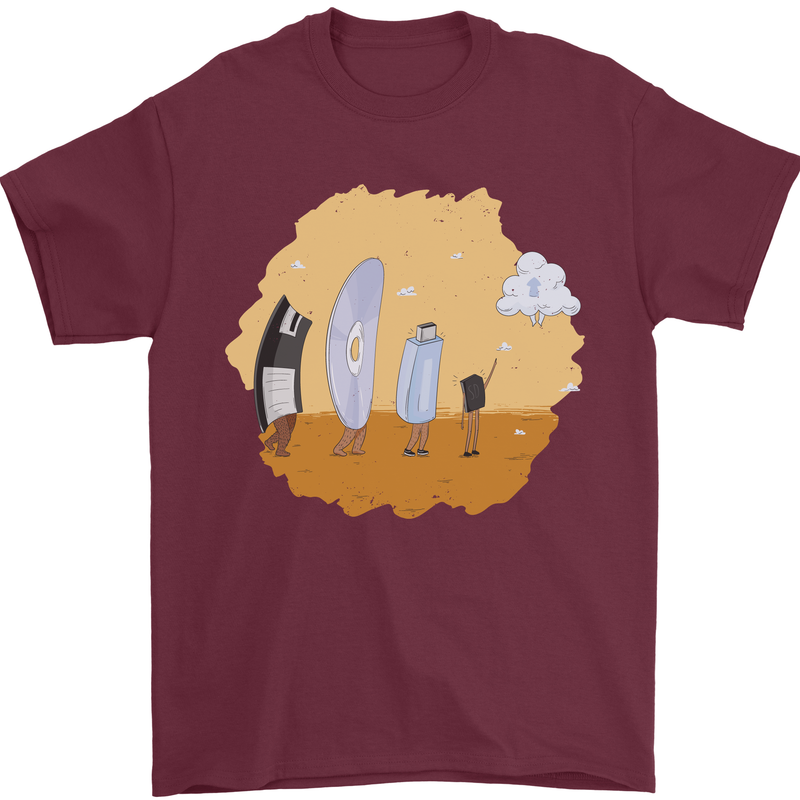 Storage Evolution Retro SSD CD Flash Drive PC Mens T-Shirt 100% Cotton Maroon