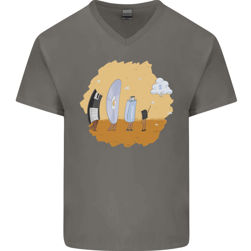 Storage Evolution Retro SSD CD Flash Drive PC Mens V-Neck Cotton T-Shirt Charcoal